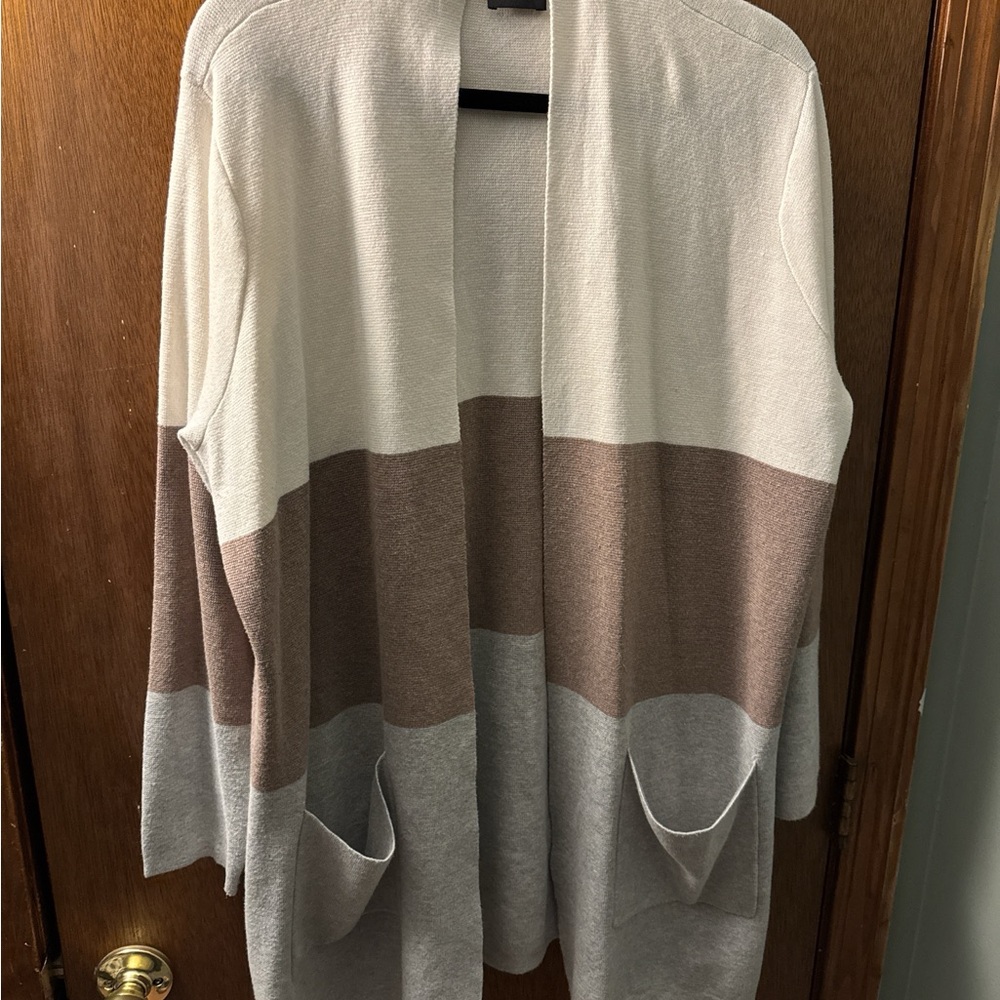 Cyrus Cream, Brown, and Gray Open Cardigan